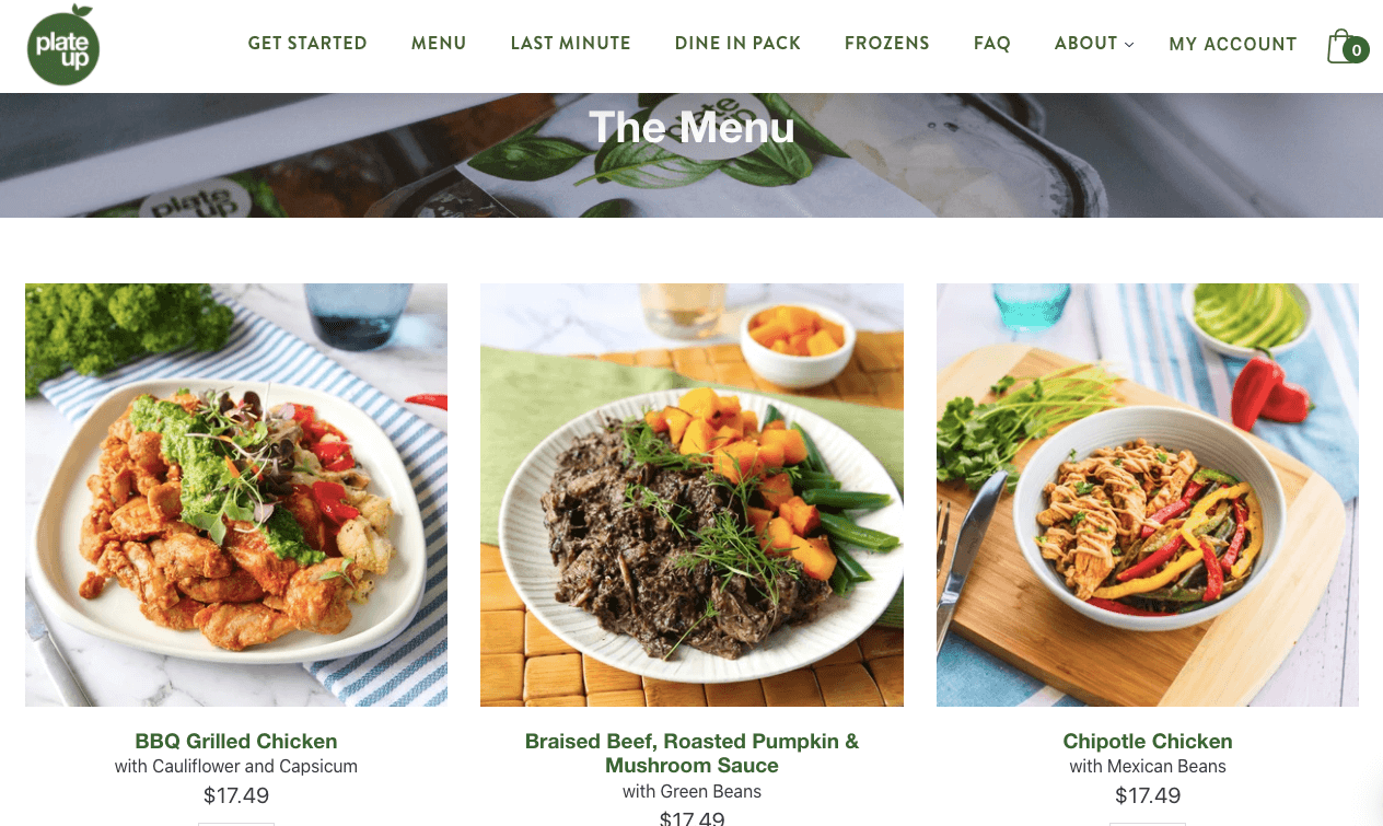 Plate up menu selection